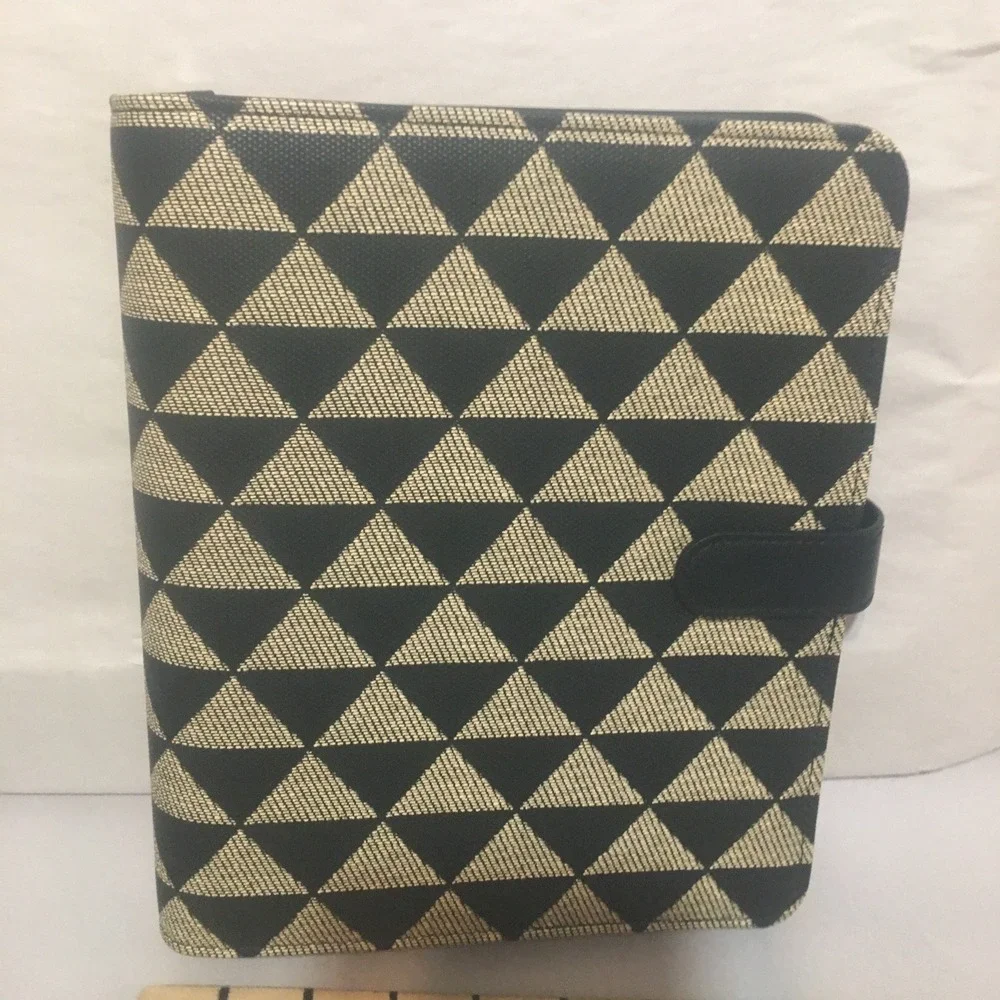 Franklin Covey Black/Tan Geometric Strap 6-Ring Compact Planner Organizer Binder